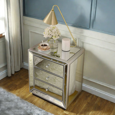 クリスタル付きミラーナイトスタンド BEDSIDE TABLE クリスタル付きミラーナイトスタンド BEDSIDE TABLE クリスタル